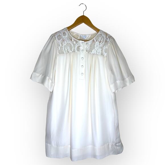 Walter Baker NWT Silk Lace Shirt Dress L Cream 100% Silk Tie Waist Short Sleeve - Picture 7 of 15